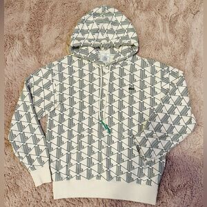 Lacoste cream and green Patterned Hoodie